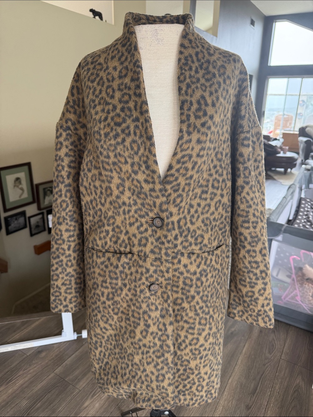 Leopard Print Button Coat — Brown & Black XS